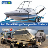 900D Ski & Wakeboard Tower Boat Cover, Waterproof Fade and Tear Resistant Boat Cover, Full Metal Fittings Trailerable Boat Covers Fits V-Hull,Runabout with Ski/Wakeboard Towers